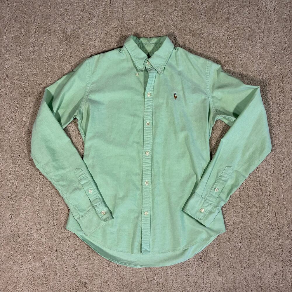 Ralph Lauren Women 6 Slim Fit Pastel Green 100% Cotton Button Up Preppy Prep